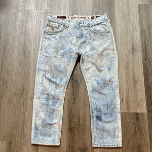 Rock Revival Feeney Alt Straight Acid Washed Denim Paint Splatter Size 36 Short